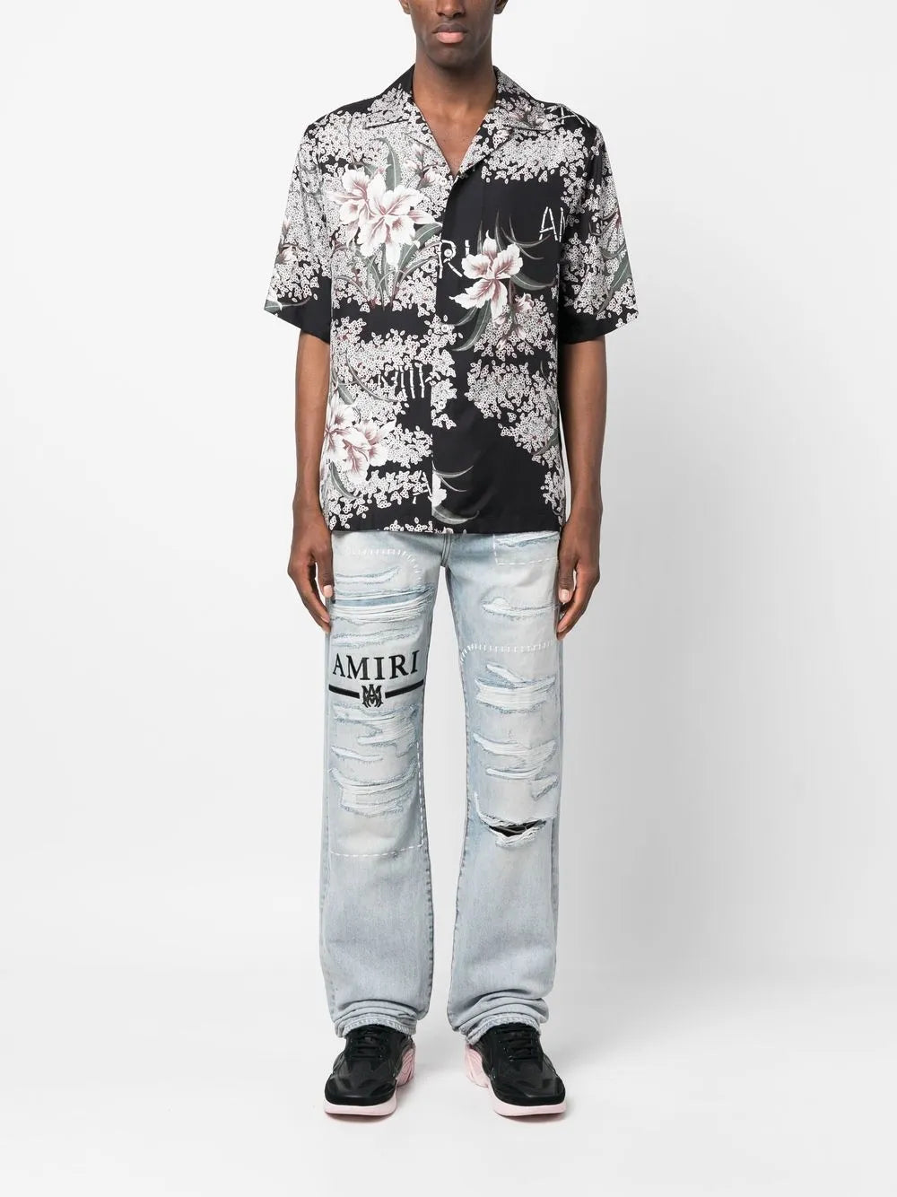 AMIRI logo刺繡撕裂效果牛仔褲