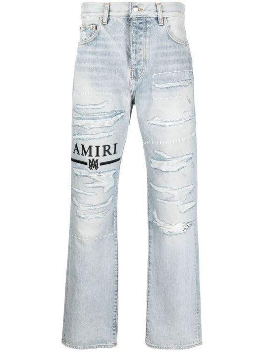 AMIRI logo刺繡撕裂效果牛仔褲