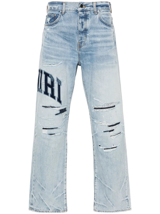 AMIRI Varsity Logo Repair 中腰直筒牛仔褲